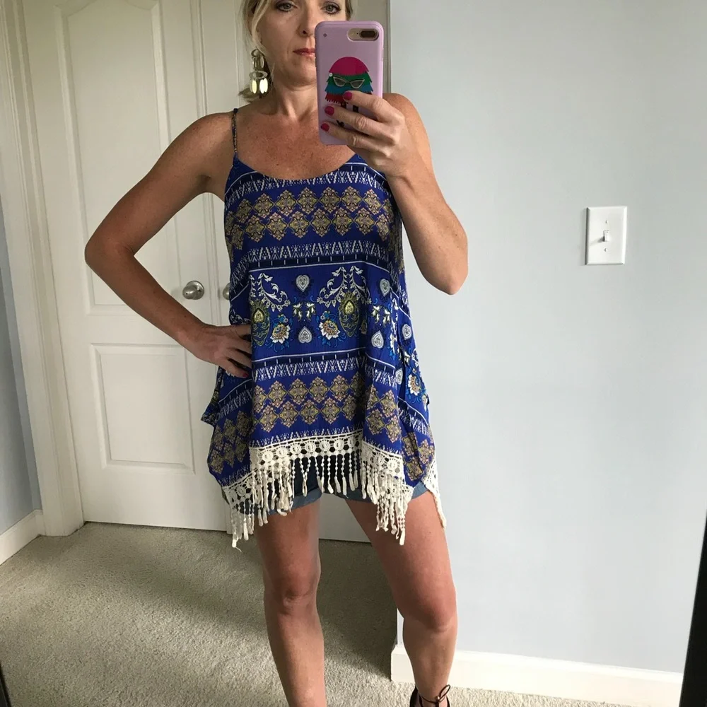 Boho Print, Fringe Hemline Tunic Tank - Picture 2 of 7